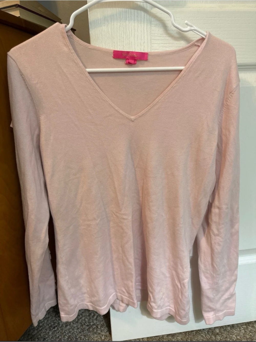 Lilly Pulitzer Soft V-Neck Long Sleeve Top - Light Pink With Bows